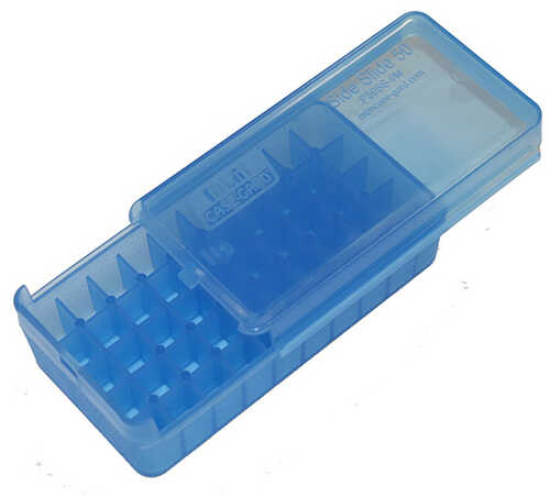 MTM P50SS4524 Side-Slide Ammo Box Pistol Multi-Caliber Handgun Clear Blue Plastic 50Rd